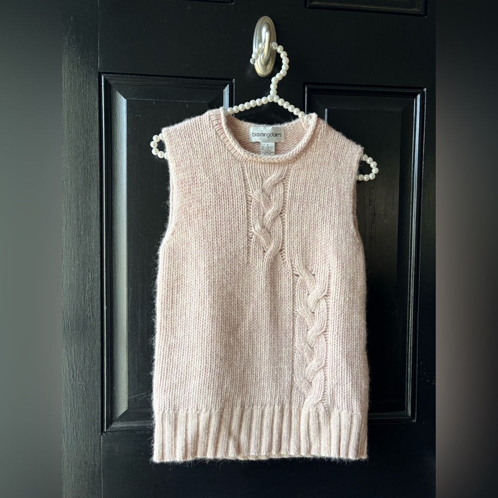 VTG Bloomingdale’s Pink Purple Lambswool Cable Knit Sleeveless Sweater Size S